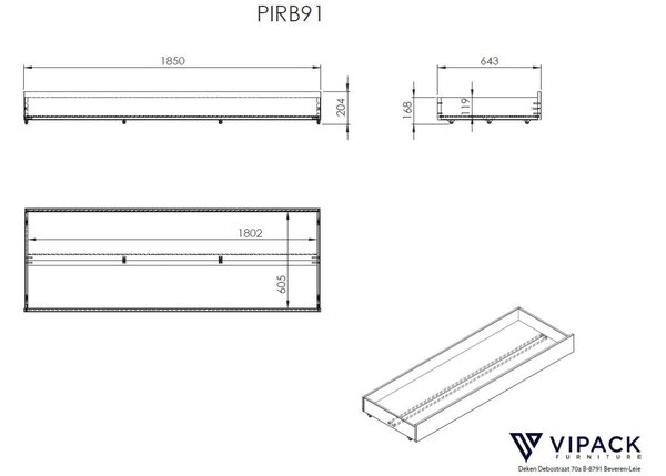 Bílá borovicová zásuvka k posteli Vipack Pino Captain 185 x 65 cm