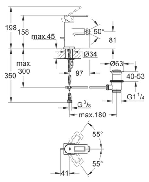 GROHE Quadra - Páková bidetová baterie, DN 15, velikost S, Chrom 32636000