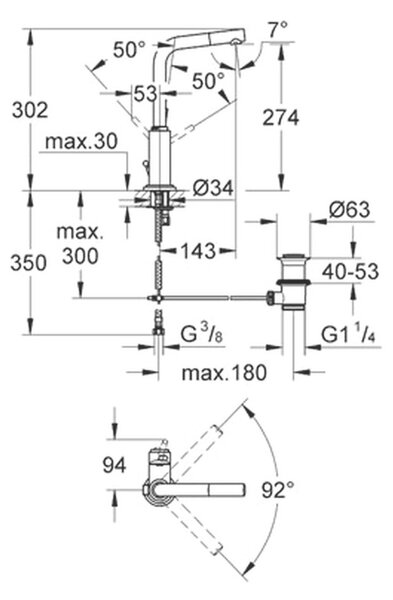 GROHE Atrio - Páková umyvadlová baterie DN15, Velikost L, Chrom 32129001