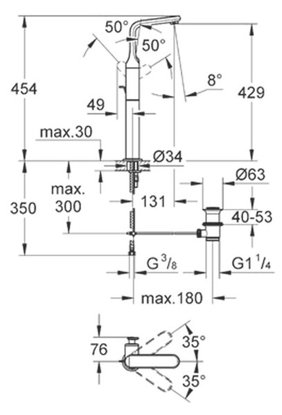 GROHE Veris - Páková umyvadlová baterie DN 15, velikost XL, Chrom 32191000