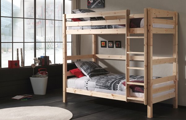 Borovicová dvoupatrová postel Vipack Pino 90 x 200 cm s rámem uprostřed