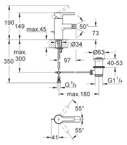 GROHE Lineare - Páková bidetová baterie, DN 15, velikost S, Chrom 33848000