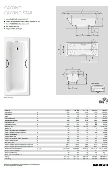 Kaldewei Cayono - Vana 1700x750 mm, alpská bílá 275000010001