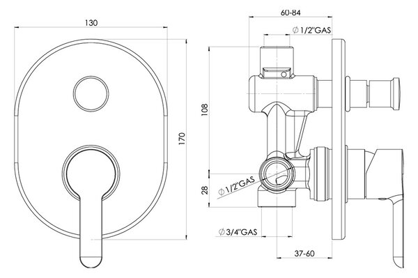 Nobili ABC - Vanová baterie pod omítku - komplet, chrom 87100