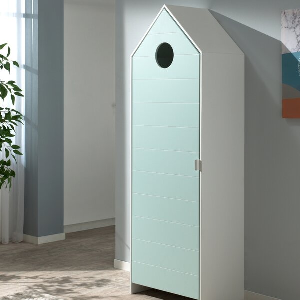 Vipack Zelená lakovaná šatní skříň Casami 172 x 58 cm s kulatým otvorem