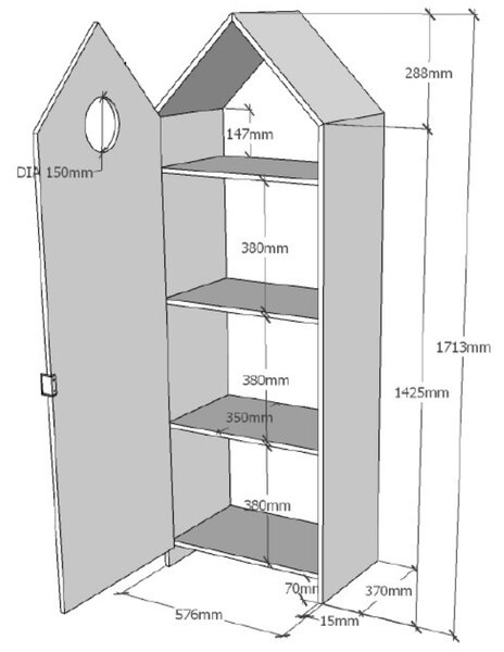 Vipack Zelená lakovaná šatní skříň Casami 172 x 58 cm s kulatým otvorem