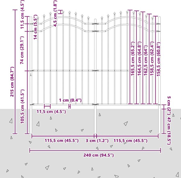 Zahradní plot Woerden s kopím nahoře černý 240 x 175 cm ocelový 151083