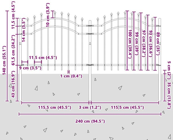Zahradní plot Woerden s kopím nahoře černý 240 x 100 cm ocelový 151080