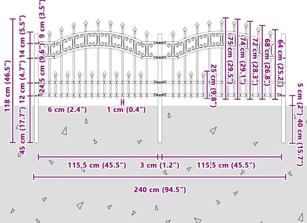 Zahradní plot KAMPEN s kopím nahoře černý 240 x 75 cm ocelový 151084