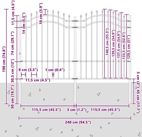 Zahradní plot Woerden s kopím nahoře černý 240 x 150 cm ocelový 151082