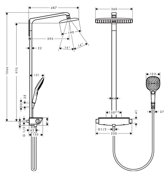 Hansgrohe Raindance E - Showerpipe 360 1jet s termostatem, bílá/chrom 27112400