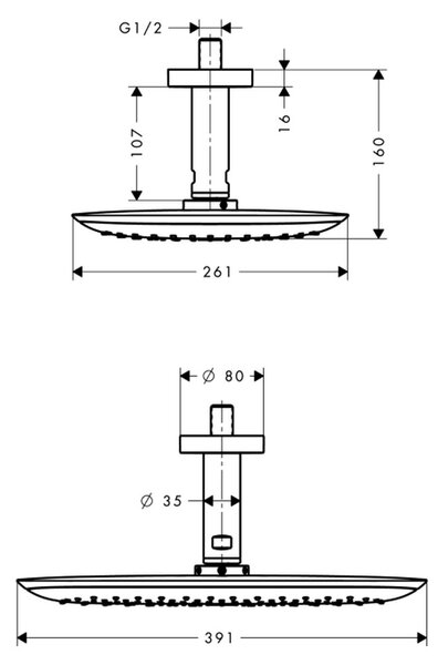 Hansgrohe PuraVida - Horní sprcha 400 mm s přívodem od stropu 100 mm, 1jet, chrom 27390000
