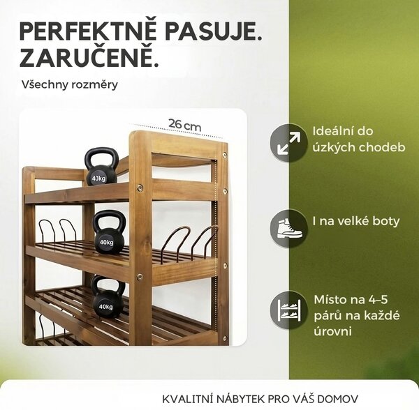 Regál na boty RUSTIC, 5polic, 95x26x82cm, přírodní hnědá Casaria