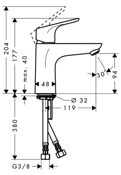 Hansgrohe Focus Páková umyvadlová baterie 100 bez odtokové soupravy, chrom 31517000