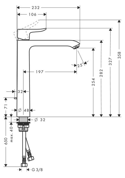 Hansgrohe Metris Páková umyvadlová baterie 260 pro umyvadlové mísy, s odtokovou soupravou s táhlem, chrom 31082000
