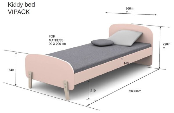 Mátově zelená lakovaná dětská postel Vipack Kiddy 90 x 200 cm