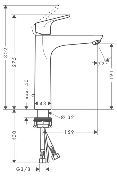 Hansgrohe Focus Páková umyvadlová baterie 190 s odtokovou soupravou s táhlem, chrom 31608000