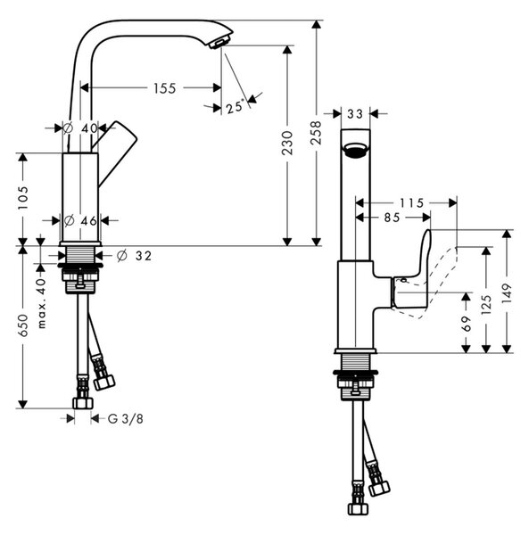 Hansgrohe Metris Páková umyvadlová baterie 230 s odtokovou soupravou Push-Open, chrom 31187000