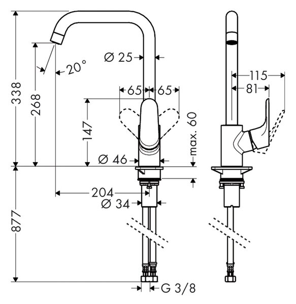 Hansgrohe Focus M41 kuchyňská páková baterie 260, 1jet, chrom 31820000