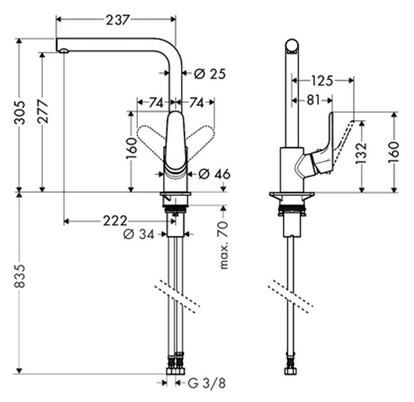 Hansgrohe Focus M41 kuchyňská páková baterie 280, 1jet, chrom 31817000