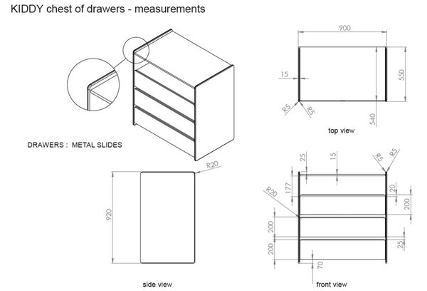 Bílá lakovaná komoda Vipack Kiddy 90 x 47 cm