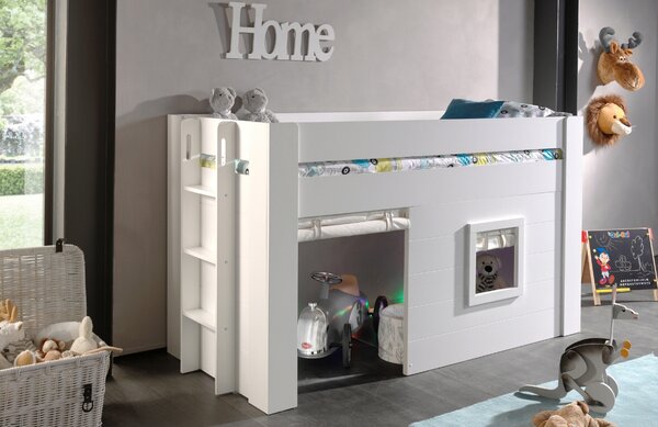 Bílá lakovaná patrová postel Vipack Noah 90 x 200 cm