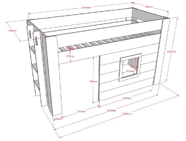 Bílá lakovaná patrová postel Vipack Noah 90 x 200 cm