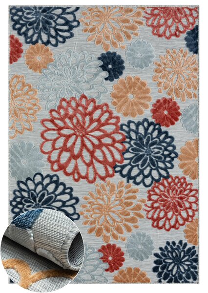 My Flair, Kusový koberec Blossom grau – na ven i na doma, 80x150, vícebarevná, chodba / předsíň