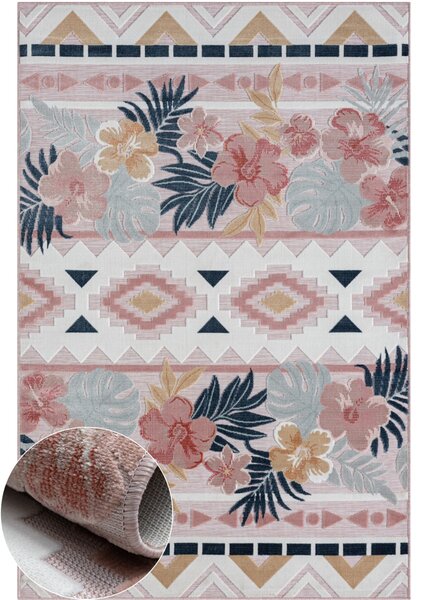 My Flair, Kusový koberec Flora II rosa – na ven i na doma, 80x150, vícebarevná, chodba / předsíň