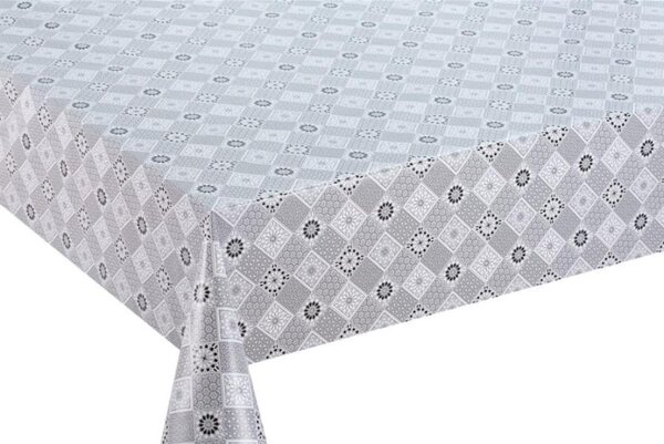 Ubrus PVC 3581139, metráž, šířka 140 cm, květinový kaleidoskop černo-bílý, IMPOL TRADE