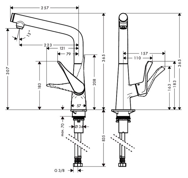 Hansgrohe Metris Select M71 kuchyňská páková baterie 320, 1jet, chrom 14883000