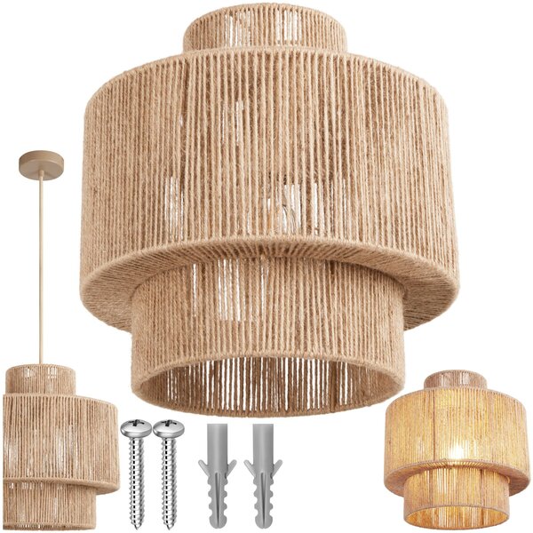 Tectake Závěsné svítidlo Allegra z juty v boho stylu, 40W - přírodní