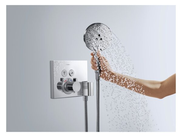 Hansgrohe ShowerSelect Termostat pod omítku pro 2 spotřebiče s přípojkou hadice a sprchovým držákem, chrom 15765000