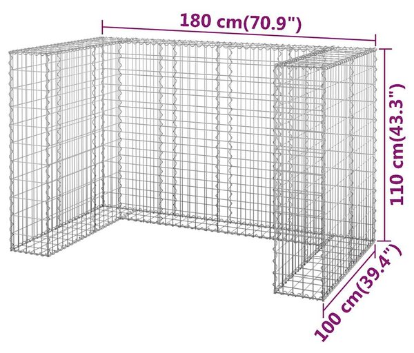 Gabionová zástěna pro popelnice pozinkovaná ocel 180x100x110 cm 151299
