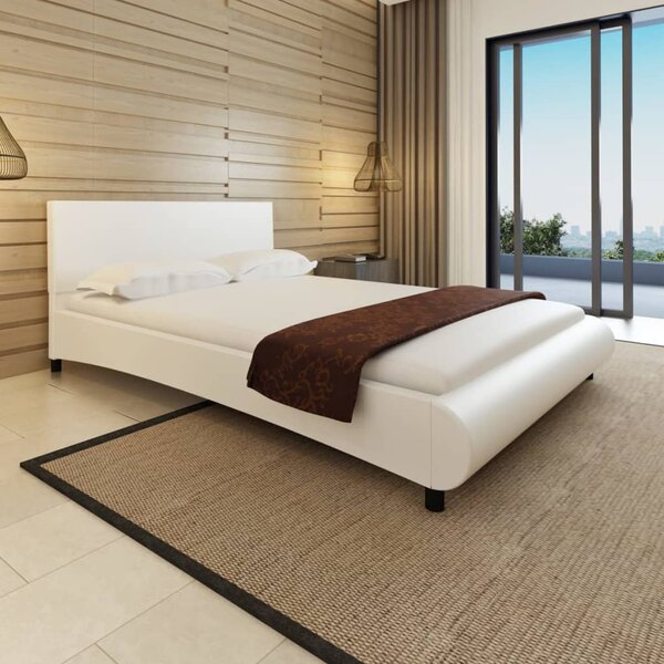 Postel s matrací bílá umělá kůže 140 x 200 cm