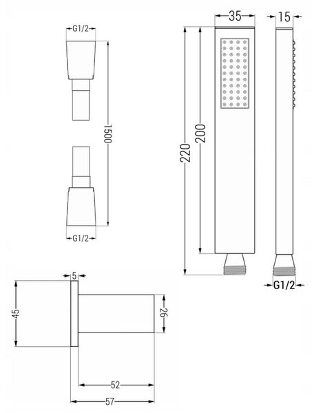 Mexen CUBE - 2-výstupová podomítková sprchová sada 6v1, černá, 5907709106550