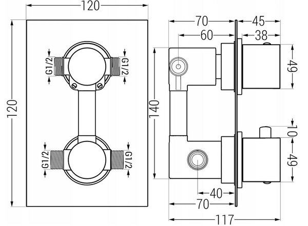 Mexen CUBE - 2-výstupová podomítková sprchová sada 6v1, černá, 5907709106550