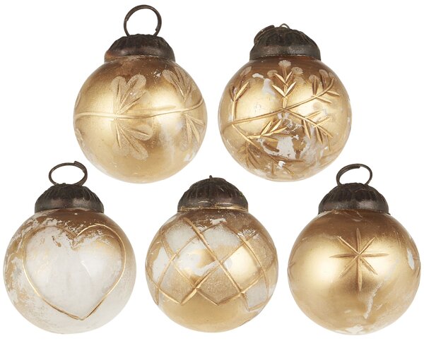Mini vánoční ozdoby Brass Gold Engraving – set 10 ks