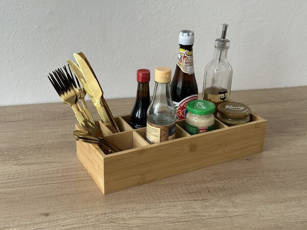 Kesper Bambusový organizér na přísady, příbory, na stůl, ke grillu, 8 přihrádek 36 x 15 x 7,5 cm