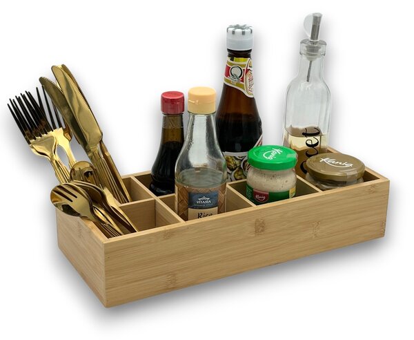 Kesper Bambusový organizér na přísady, příbory, na stůl, ke grillu, 8 přihrádek 36 x 15 x 7,5 cm