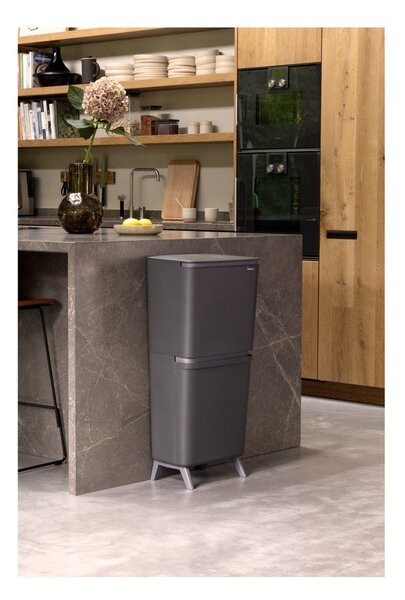 Tmavě šedý plastový odpadkový koš 25+10+10 l na tříděný odpad SortUp Recycle Hi – Brabantia
