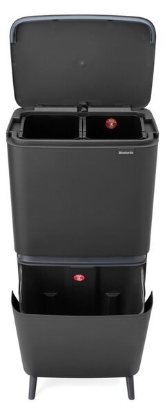 Tmavě šedý plastový odpadkový koš 25+10+10 l na tříděný odpad SortUp Recycle Hi – Brabantia