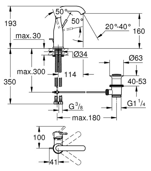 GROHE Essence - Páková umyvadlová baterie, velikost M, chrom 23462001