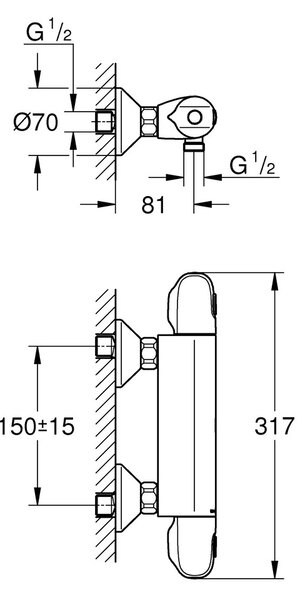 GROHE Grohtherm 1000 - Termostatická sprchová baterie, DN 15, Chrom 34143003