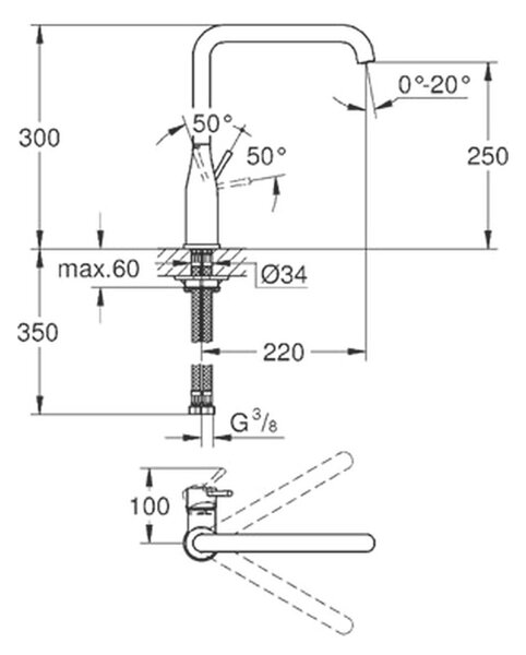 GROHE Essence - Páková dřezová baterie, DN 15, Chrom 30269000
