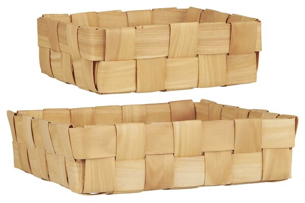 Dřevěný košík Square Braided Chip Wood – set 2 ks