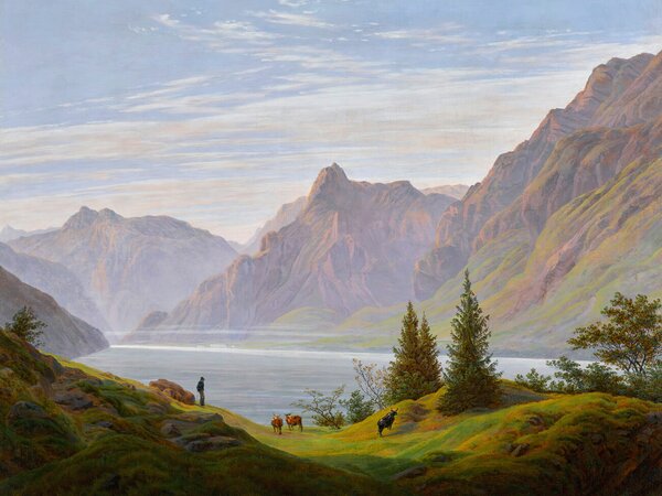 Obrazová reprodukce A Mountain Lake in the Morning (Vintage Green Landscape) - Caspar David Friedrich, (40 x 30 cm)