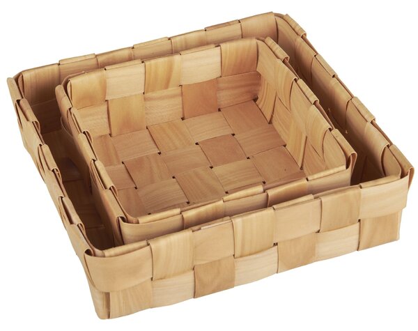 Dřevěný košík Square Braided Chip Wood – set 2 ks