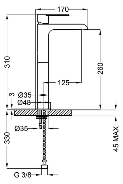 Teorema XS - Umyvadlová baterie stojánková s Push-Open zátkou, pro volně stojící umyvadla, výška 260 mm, nikl matný 8X341