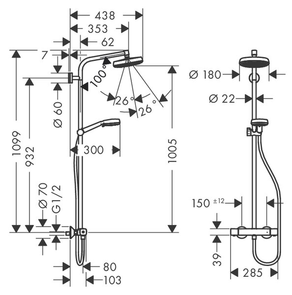Hansgrohe Crometta 160 1jet Showerpipe - sprchový systém, bílá-chrom 27264400